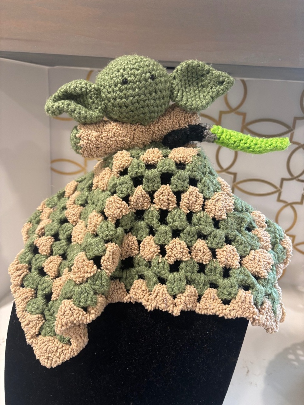 Grogu-inspired handmade crochet security blanket lovey,